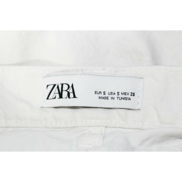 Zara Women's Off White Denim Raw Cut Off Edges Distressed Mini Skirt Size Small - Picture 2 of 8